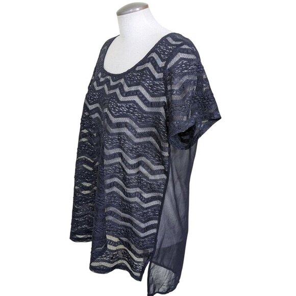 Torrid Womens Sheer Top Chevron Lace Front Black Plus 1X Witchy Goth Dark Fairy - Picture 6 of 8